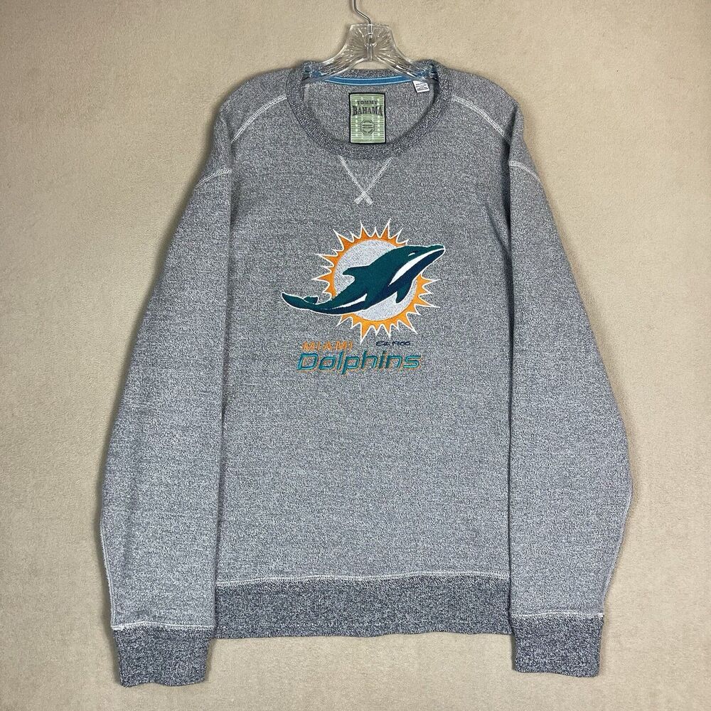 Tommy Bahama Sweater Mens XXL Gray Miami Dolphins NFL Embroidered Knit Pullover